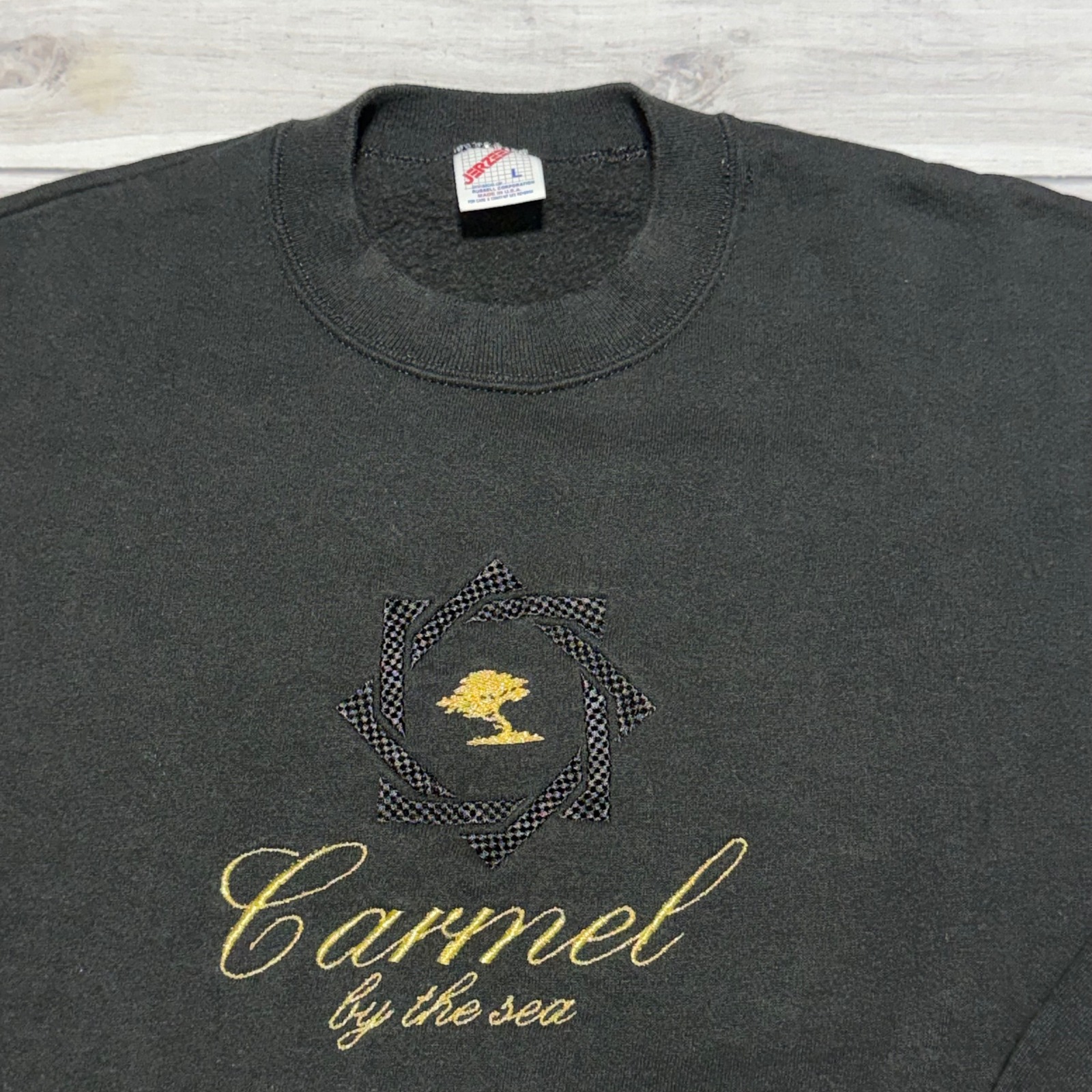 Jerzees Sweatshirt Mens Large Black Carmel By The Sea Vintage Crewneck Usa Made